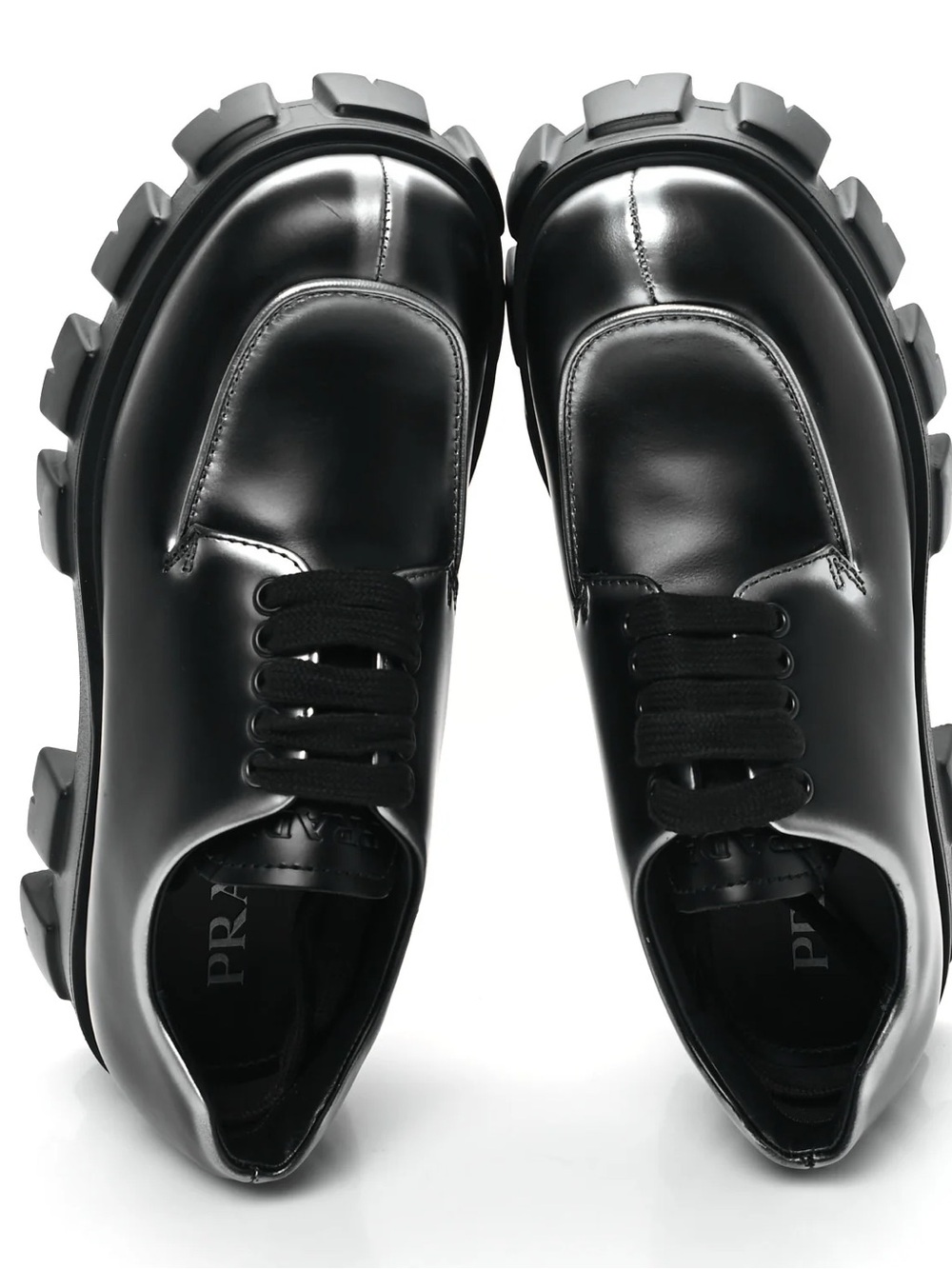 Prada woman’s Spazzolato Rois Sfumato Monolith Derby Loafers